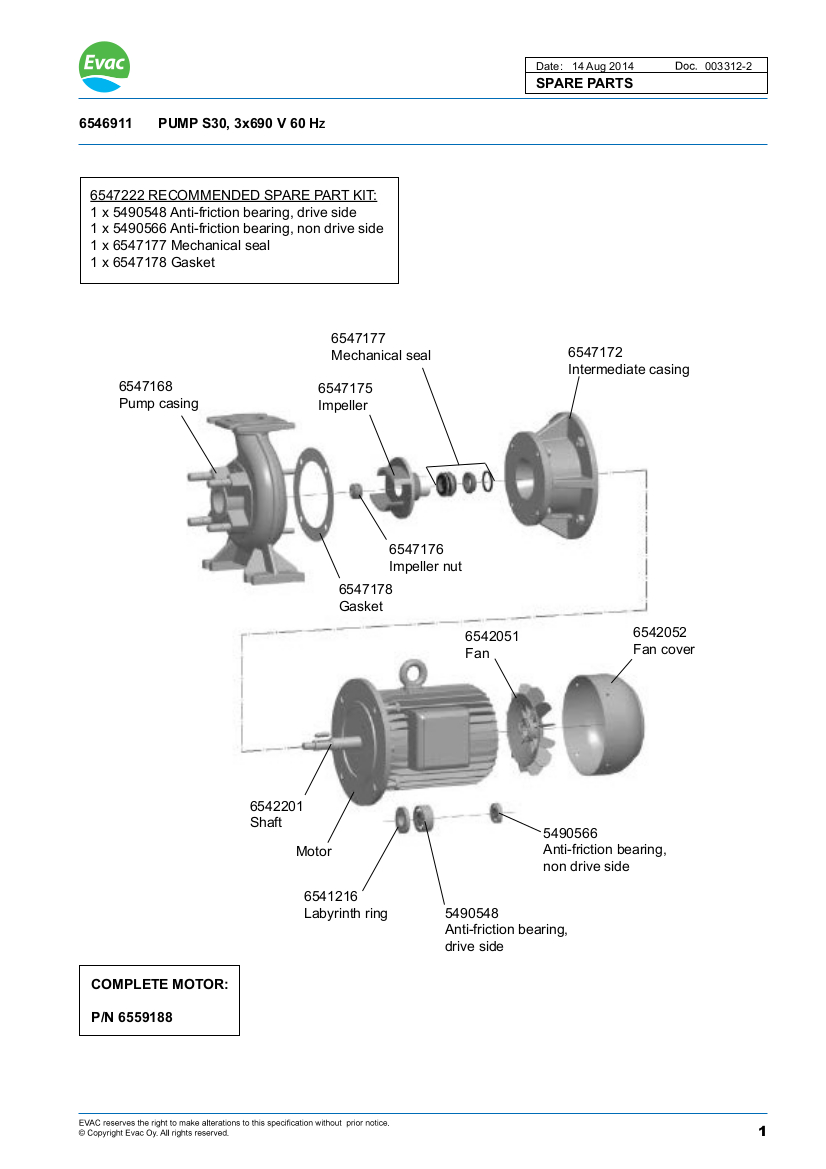 Part Numbers and Technical Documentation for EVAC DN80 Collecting Units